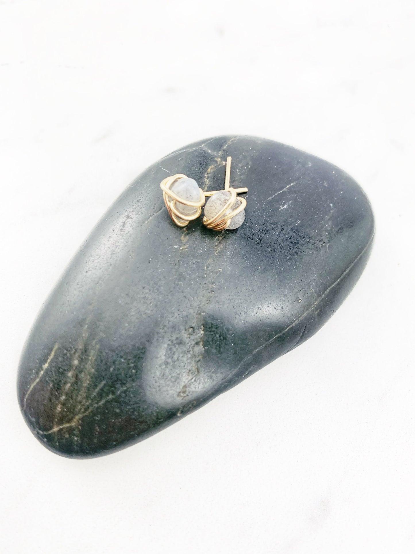 Labradorite Stud Earrings, Minimalist, Post, Studs, 14K Gold Filled, Mineral Jewelry