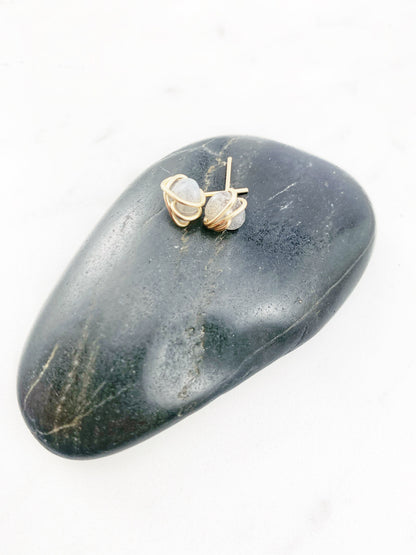 Labradorite Stud Earrings, Minimalist, Post, Studs, 14K Gold Filled, Mineral Jewelry