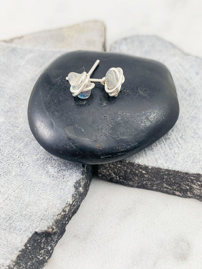 Labradorite Stud Earrings, Minimalist, Post, Studs, Sterling Silver, Gemstone Jewelry