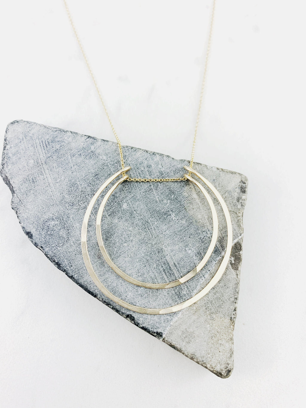 Crescent Moon Gold Hoop Necklace, Open Circles Pendant, Moon Necklace, Dainty Necklace, Arch Necklace, 14k Gold