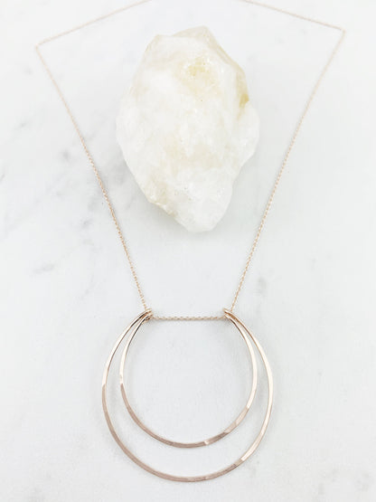 Rose Gold Crescent Moon Necklace | 14k Rose Gold Fill | Boho Moon Necklace | Celestial Jewelry | Open Circles Pendant | Moon Necklace | Hoop Necklace | Hammered Pendant