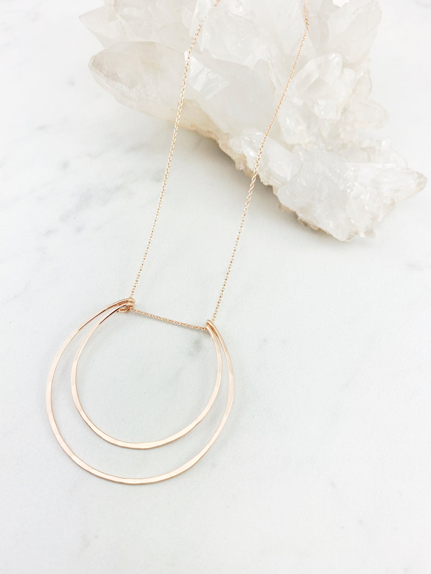 Rose Gold Crescent Moon Necklace | 14k Rose Gold Fill | Boho Moon Necklace | Celestial Jewelry | Open Circles Pendant | Moon Necklace | Hoop Necklace | Hammered Pendant