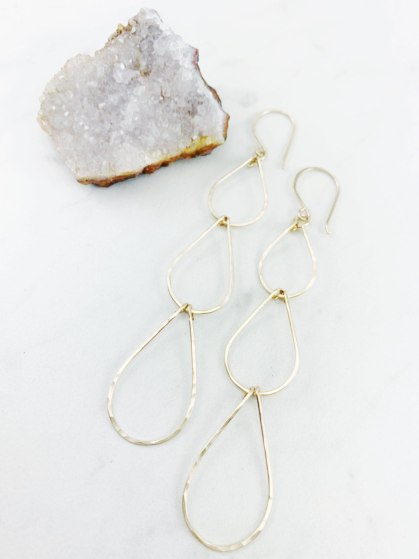Gold Triple Teardrop Earrings | Waterfall Earrings | Gold Geometric Earrings| 14 K Gold Fill
