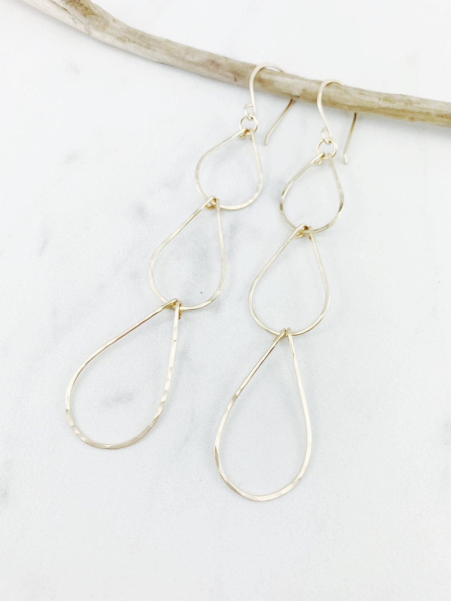 Gold Triple Teardrop Earrings | Waterfall Earrings | Gold Geometric Earrings| 14 K Gold Fill