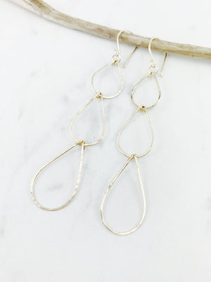3-Tier Gold Teardrop Earrings, droplet earrings, open teardrop earrings, geometric jewelry, waterfall earrings, statement earrings