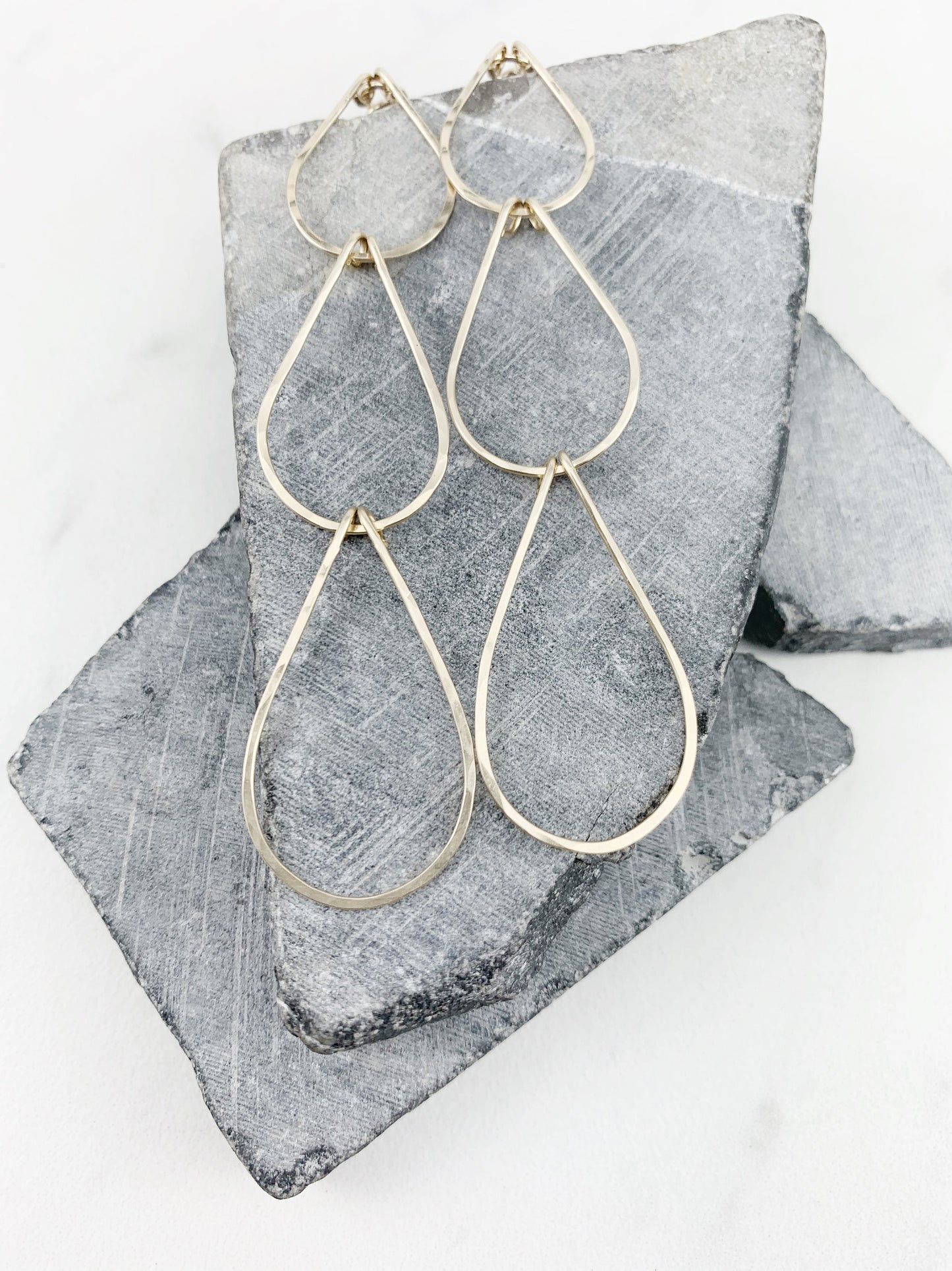 Gold Triple Teardrop Earrings | Waterfall Earrings | Gold Geometric Earrings| 14 K Gold Fill