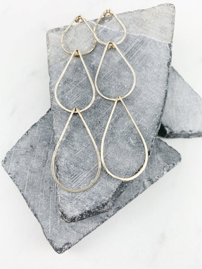 Gold Triple Teardrop Earrings | Waterfall Earrings | Gold Geometric Earrings| 14 K Gold Fill