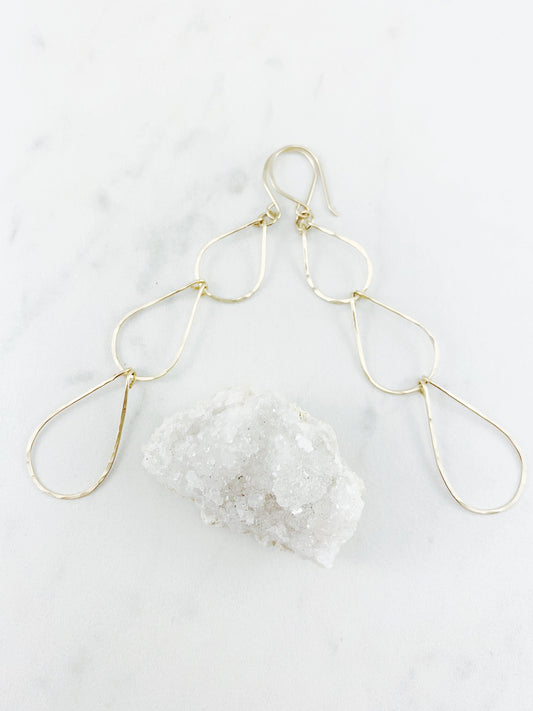 Gold Triple Teardrop Earrings | Waterfall Earrings | Gold Geometric Earrings| 14 K Gold Fill