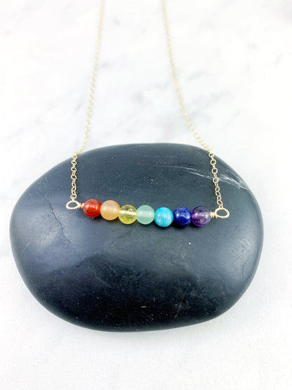 Rainbow Bar Necklace, gold necklace, bar necklace, pride, chakra, rainbow, gemstone necklace, delicate necklace