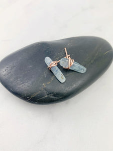 Kyanite Gemstone and Rose Gold Stud Earrings, gemstone earrings, blue stone earrings, stud earrings