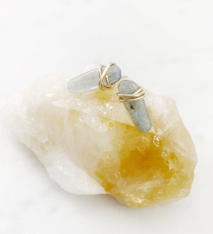 Kyanite Gemstone and 14k Gold Stud Earrings, gemstone earrings, blue stone earrings, stud earrings, wire wrapped earrings