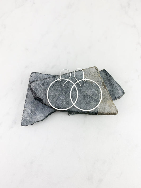 Sterling Silver Hoop Earrings, medium sized hoops, silver earrings, hammered earrings, circle jewelry, karma jewery