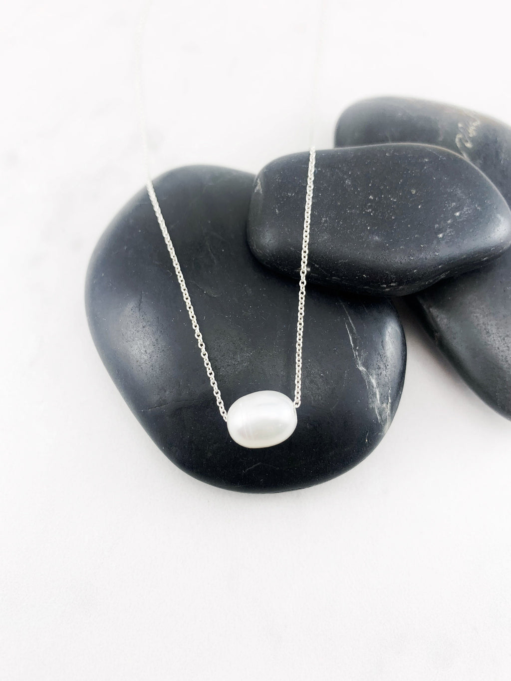 Silver Floating Pearl Necklace, minimalist necklace, dainty pendant