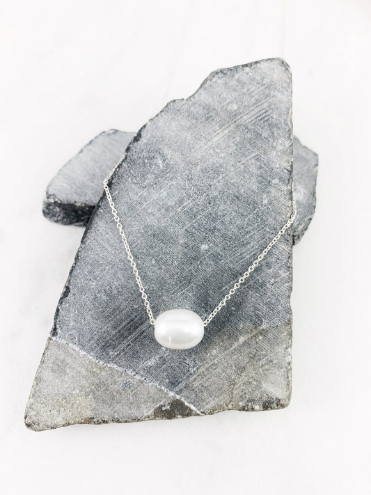 Silver Floating Pearl Necklace, minimalist necklace, dainty pendant
