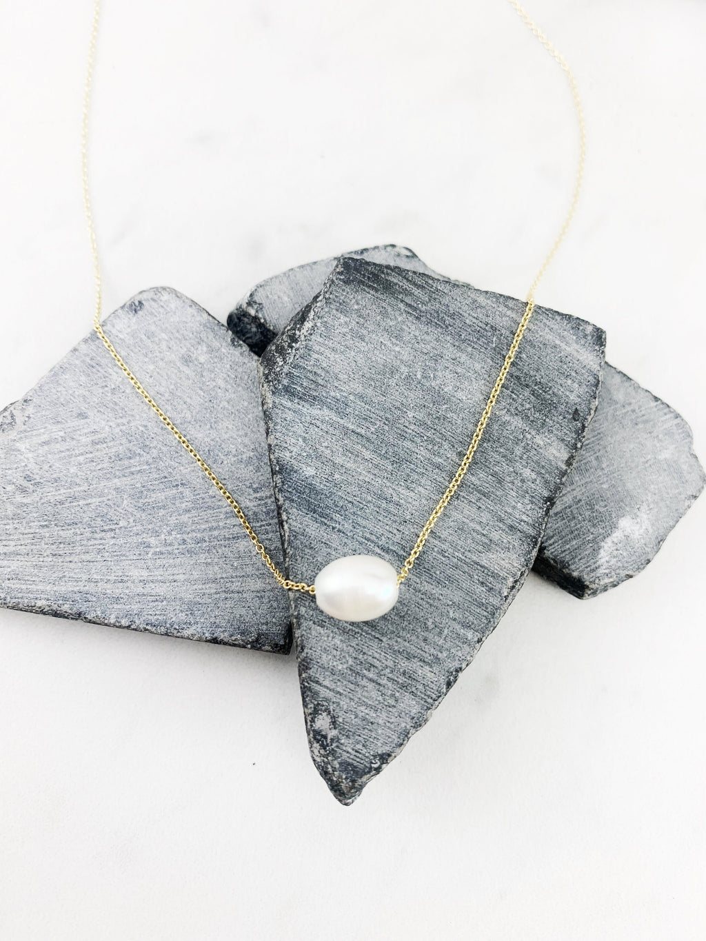 Gold Floating Pearl Necklace, minimalist necklace, dainty pendant