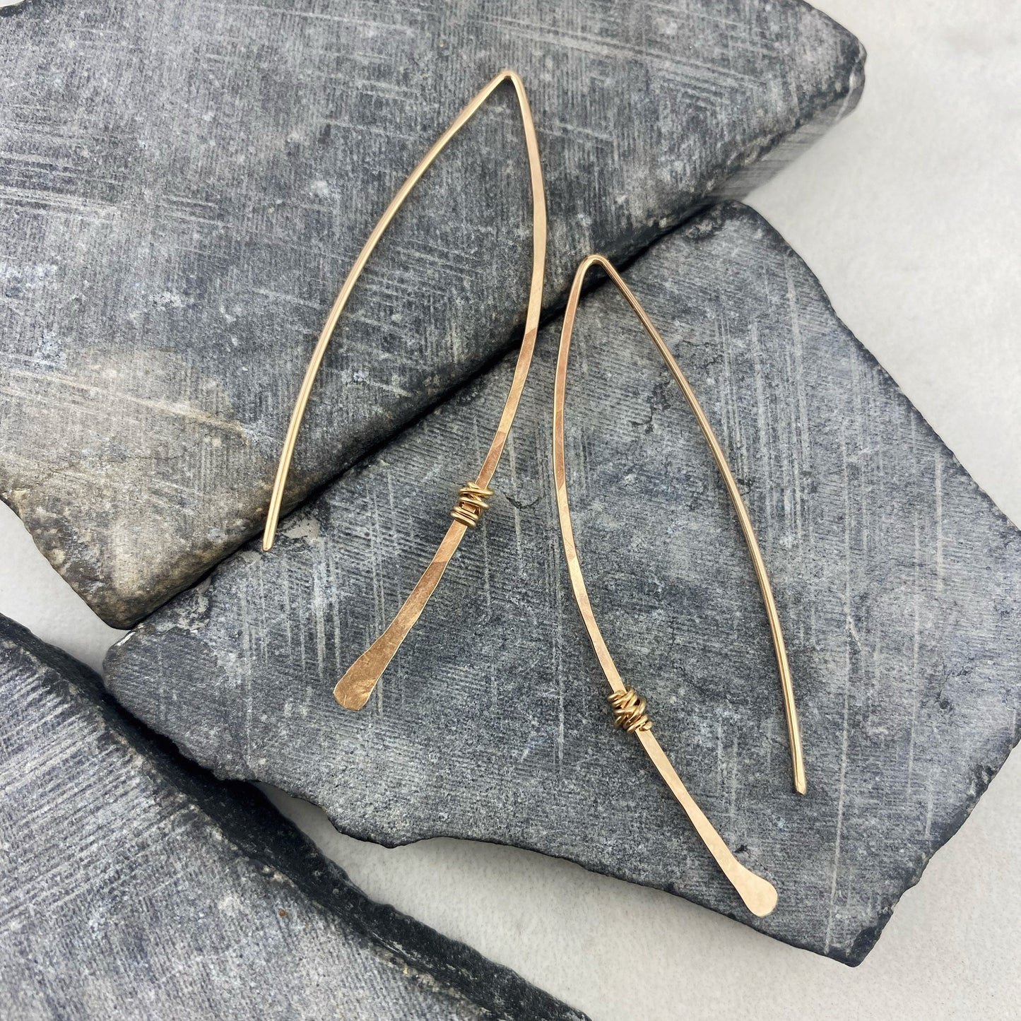 Hammered Gold Threader Earrings with gold wire wrap, minimalist earrings, delicate earrings, open hoops, dainty gold earrings