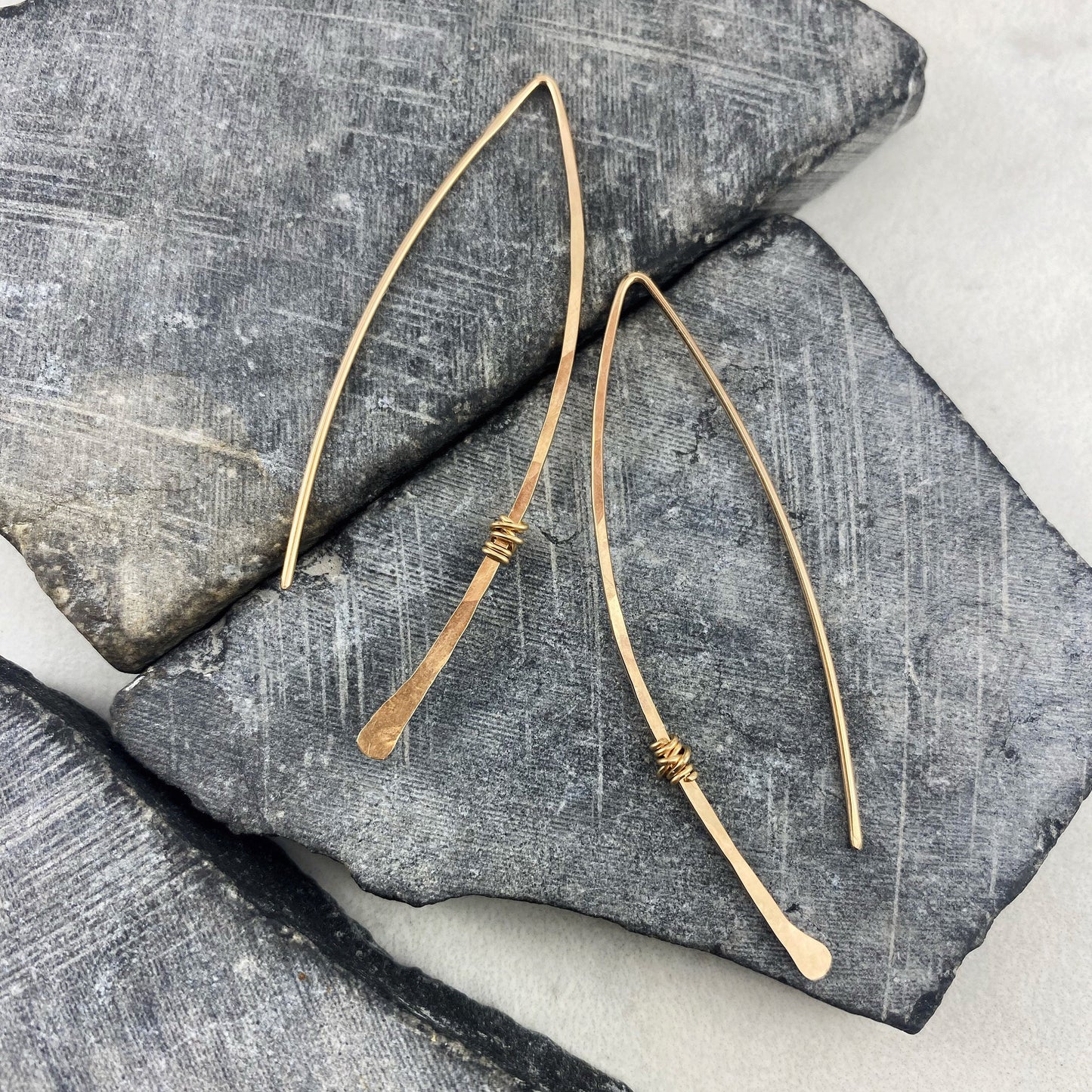 Hammered Gold Threader Earrings with gold wire wrap, minimalist earrings, delicate earrings, open hoops, dainty gold earrings