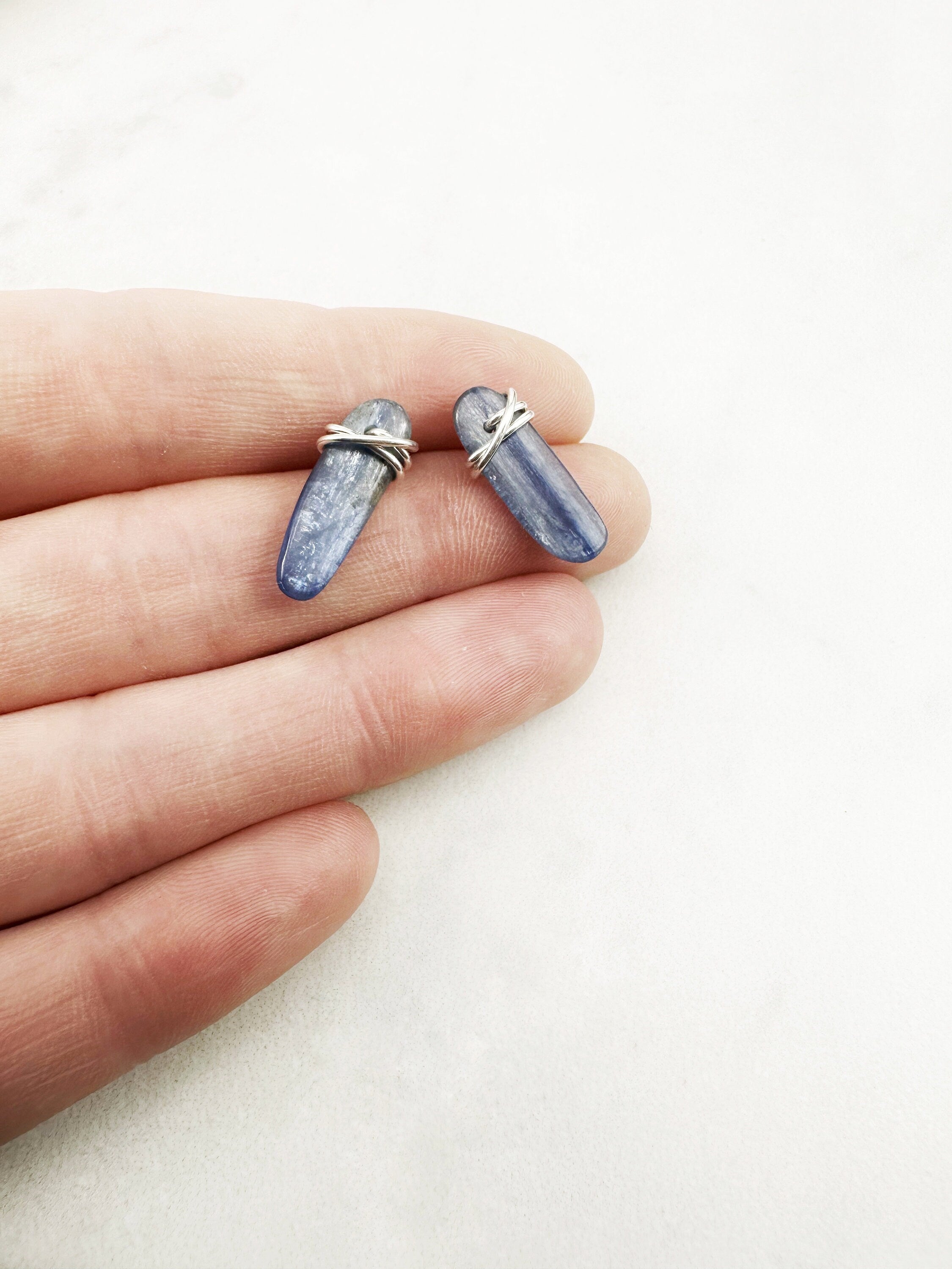 Kyanite Gemstone and Sterling Silver Stud Earrings, gemstone earrings, blue stone earrings, stud earrings