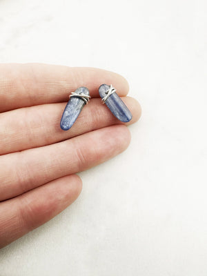 Kyanite Gemstone and Sterling Silver Stud Earrings, gemstone earrings, blue stone earrings, stud earrings