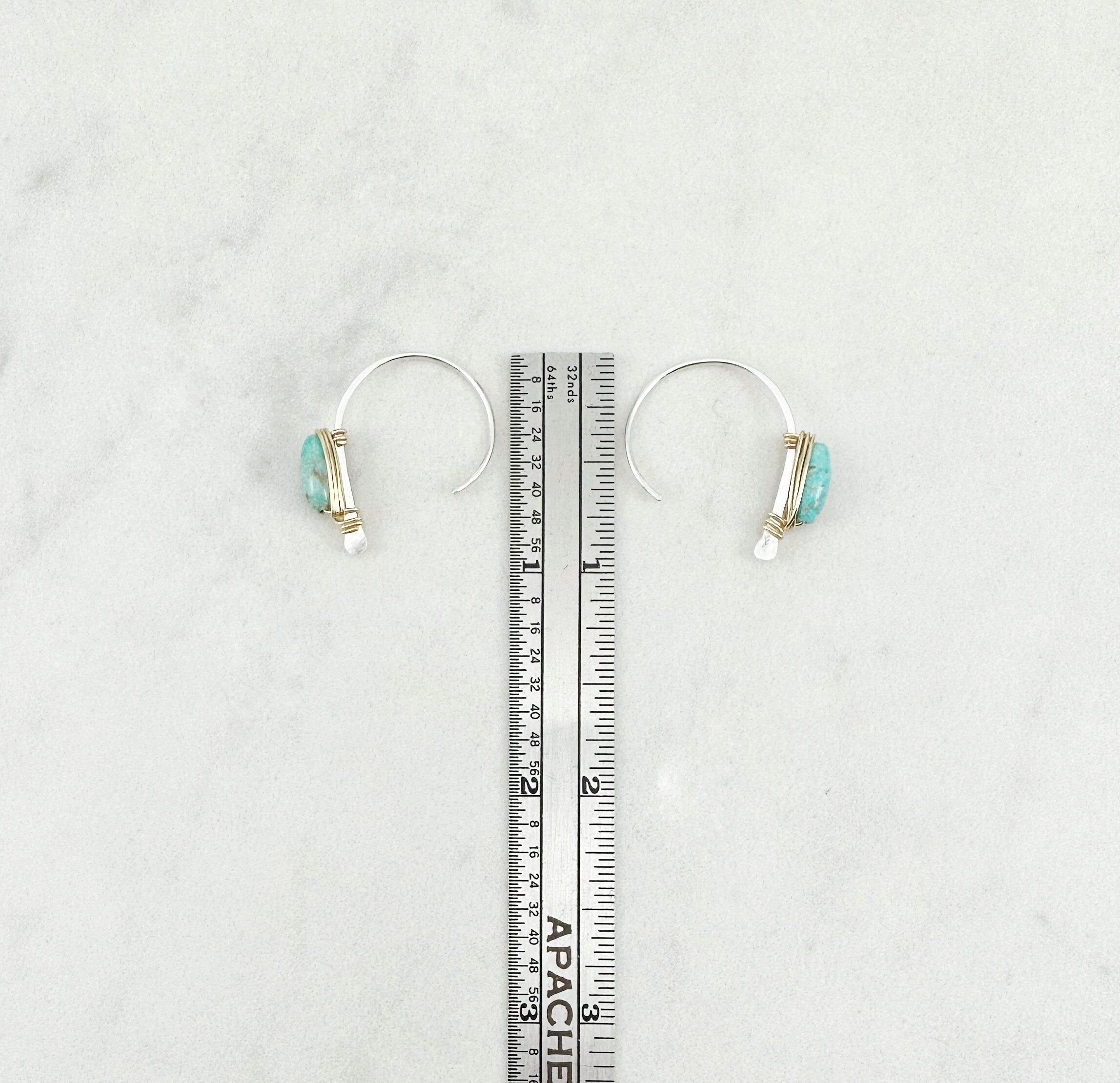 Silver Arch Earrings with gold filled wire wrapped Turquoise, arch earrings, threaders, boho earrings, delicate jewelry