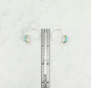 Silver Arch Earrings with gold filled wire wrapped Turquoise, arch earrings, threaders, boho earrings, delicate jewelry