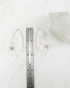 Hammered Rose Gold Threader Earrings with Herkimer Diamonds, minimalist earrings, delicate earrings, rose gold earrings, open hoops