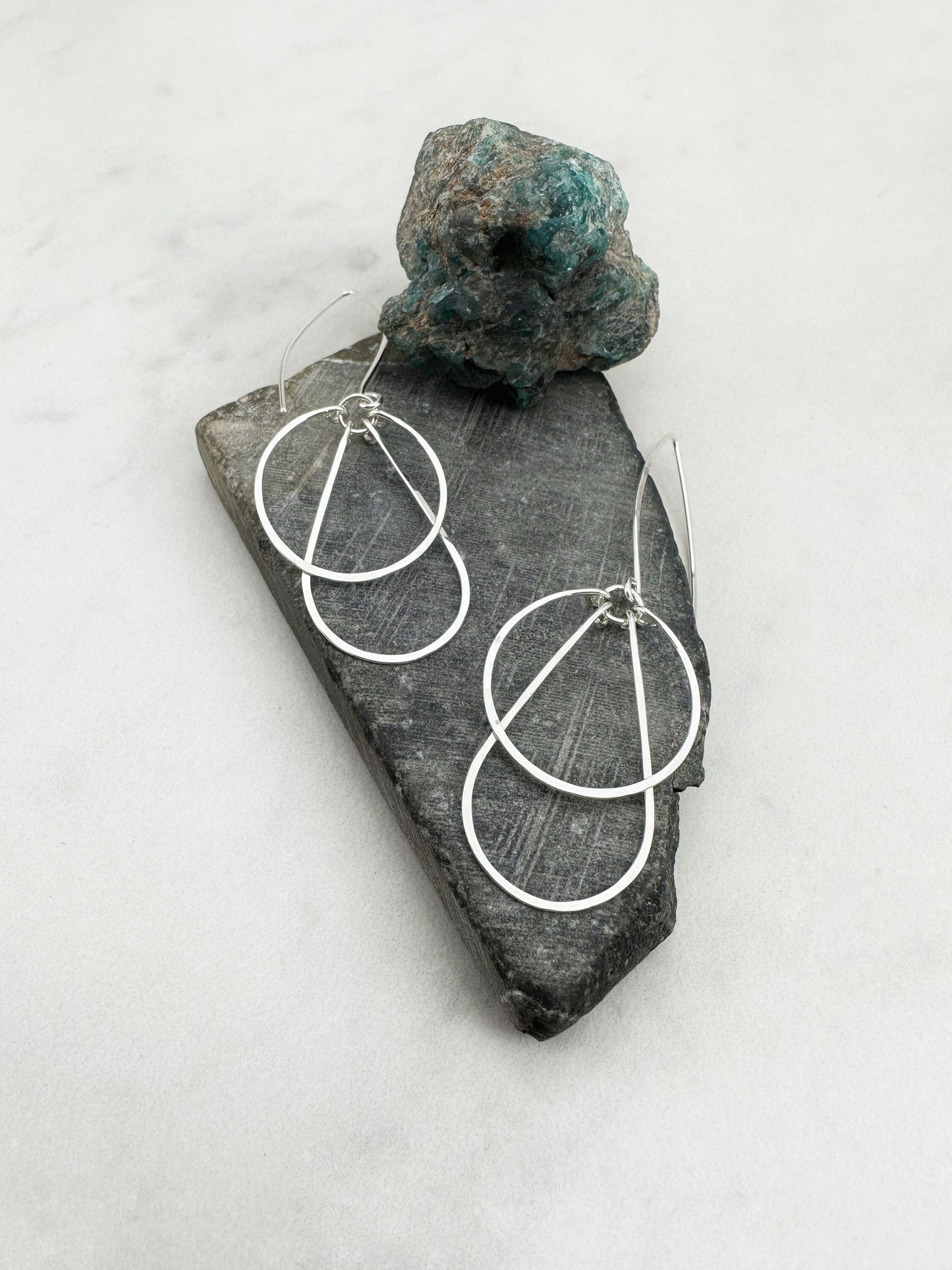 Silver Art Deco Hoops | Teardrop Earrings | Geometric Earrings | Statement Earrings | Hammered Hoops | Sterling Silver