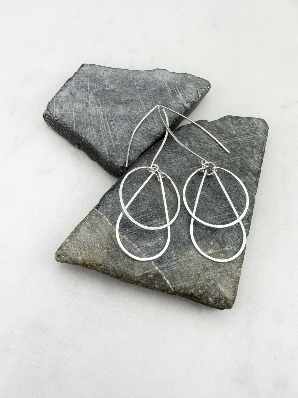 Silver Art Deco Hoops | Teardrop Earrings | Geometric Earrings | Statement Earrings | Hammered Hoops | Sterling Silver