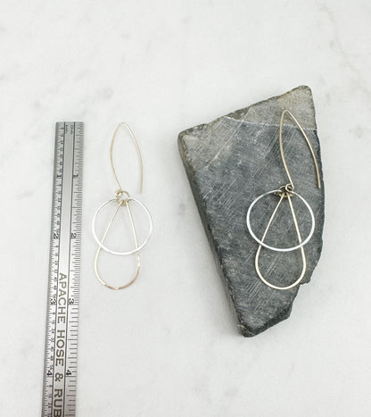 Mixed Metal Art Deco Hoops | Mixed Metal Earrings | Silver and Gold Earrings | Teardrop Earrings | Geometric Earrings | Statement Earrings | Hammered Hoops