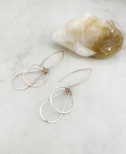 Art Deco Rose Gold Hoops | Teardrop Earrings | Geometric Earrings | Statement Earrings | Hammered Hoops | 14 K Rose Gold Fill