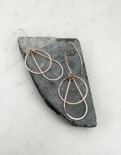 Art Deco Rose Gold Hoops | Teardrop Earrings | Geometric Earrings | Statement Earrings | Hammered Hoops | 14 K Rose Gold Fill