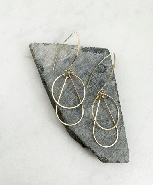 Gold Art Deco Earrings | Teardrop Earrings | Geometric Earrings | Statement Earrings | Hammered Hoops