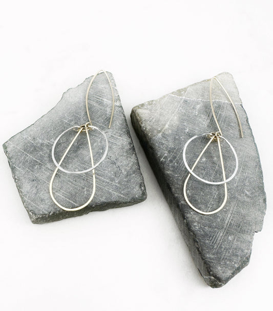 Mixed Metal Art Deco Hoops | Mixed Metal Earrings | Silver and Gold Earrings | Teardrop Earrings | Geometric Earrings | Statement Earrings | Hammered Hoops