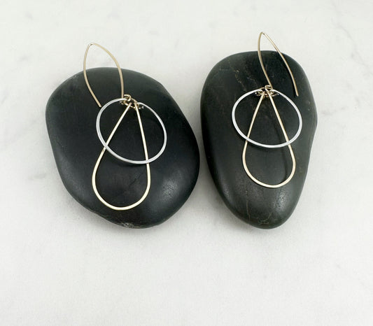 Mixed Metal Art Deco Hoops | Mixed Metal Earrings | Silver and Gold Earrings | Teardrop Earrings | Geometric Earrings | Statement Earrings | Hammered Hoops