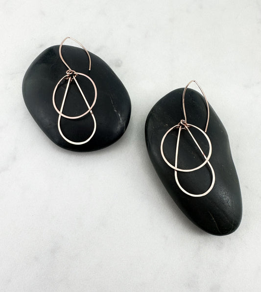 Art Deco Rose Gold Hoops | Teardrop Earrings | Geometric Earrings | Statement Earrings | Hammered Hoops | 14 K Rose Gold Fill