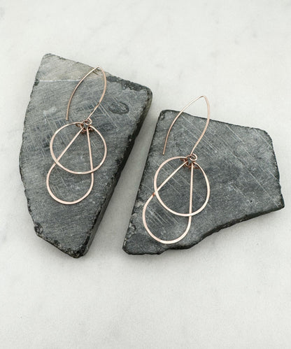 Art Deco Rose Gold Hoops | Teardrop Earrings | Geometric Earrings | Statement Earrings | Hammered Hoops | 14 K Rose Gold Fill