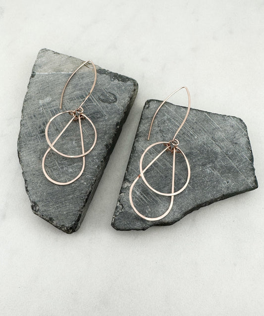 Art Deco Rose Gold Hoops | Teardrop Earrings | Geometric Earrings | Statement Earrings | Hammered Hoops | 14 K Rose Gold Fill