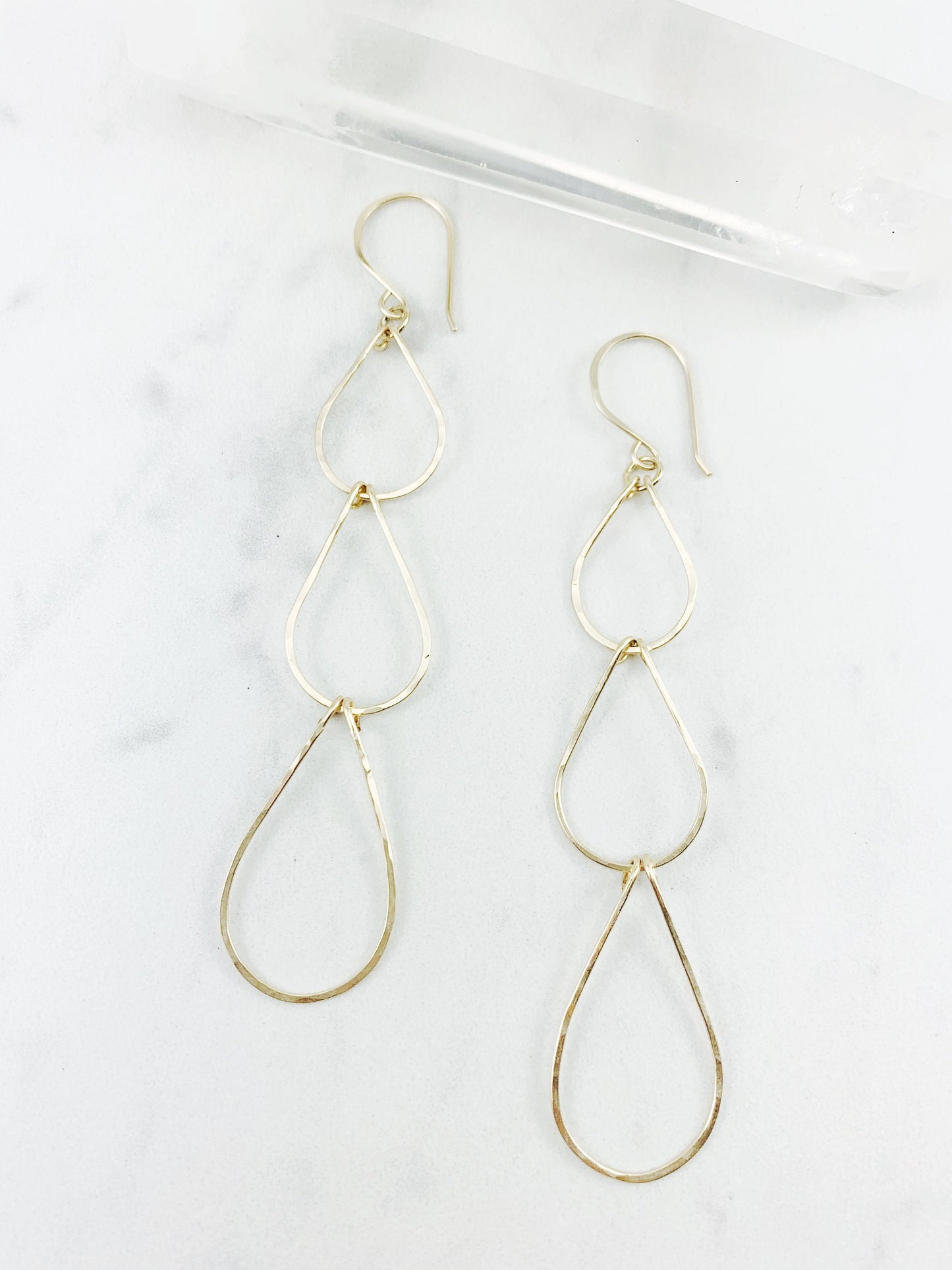 Gold Triple Teardrop Earrings | Waterfall Earrings | Gold Geometric Earrings| 14 K Gold Fill