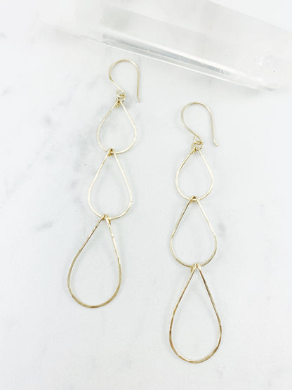 Gold Triple Teardrop Earrings | Waterfall Earrings | Gold Geometric Earrings| 14 K Gold Fill