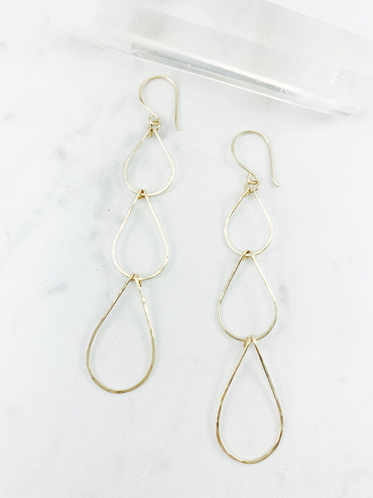 Gold Triple Teardrop Earrings | Waterfall Earrings | Gold Geometric Earrings| 14 K Gold Fill