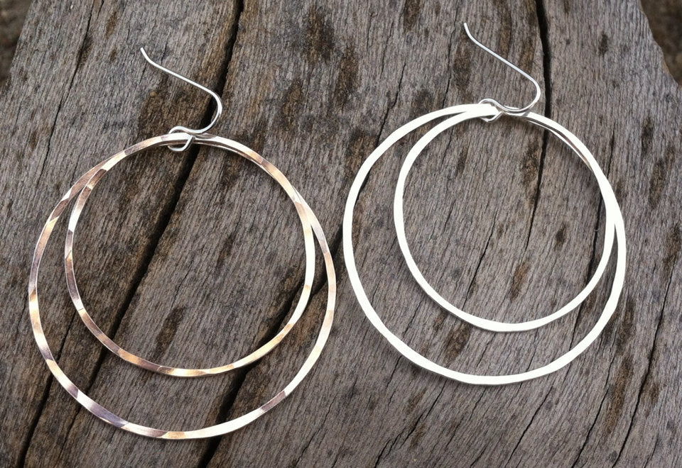 Large Sterling Silver Double Hoop Earrings
