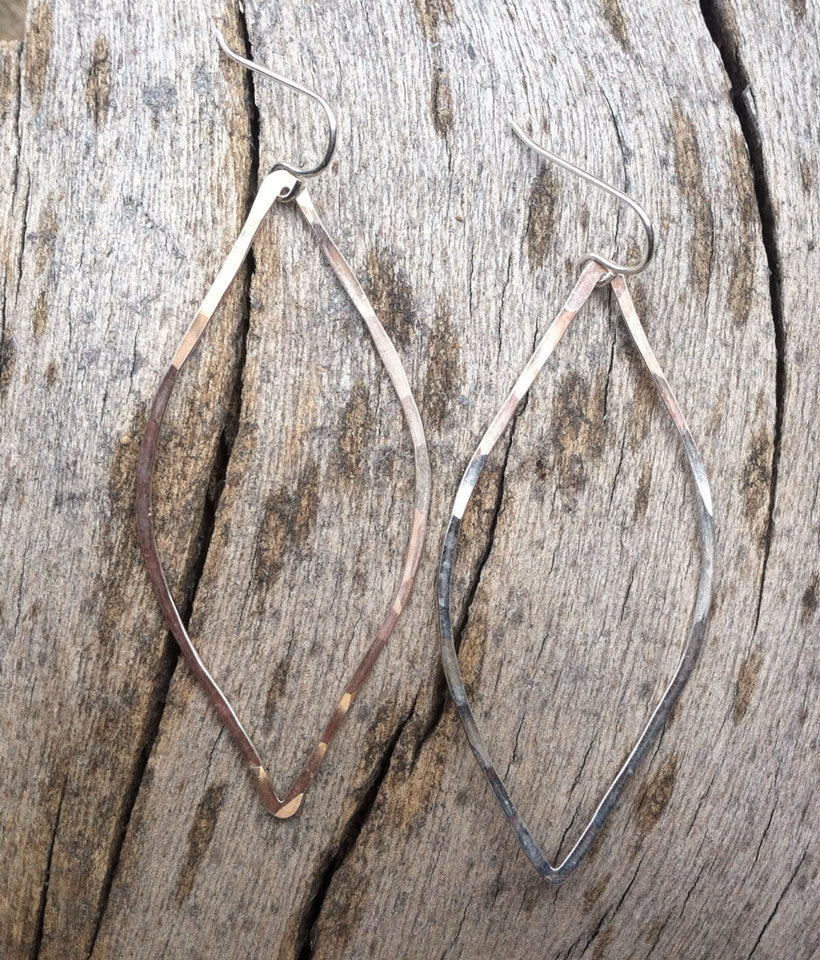 Silver Leaf Earrings | Leaf Earrings | Hammered Hoops | Botanical Jewelry | Nature Earrings | Lightweight Earrings | Open Leaf | Marquise Earrings