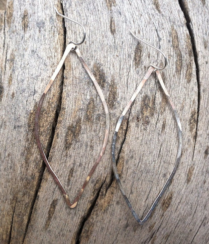 Silver Leaf Earrings | Leaf Earrings | Hammered Hoops | Botanical Jewelry | Nature Earrings | Lightweight Earrings | Open Leaf | Marquise Earrings