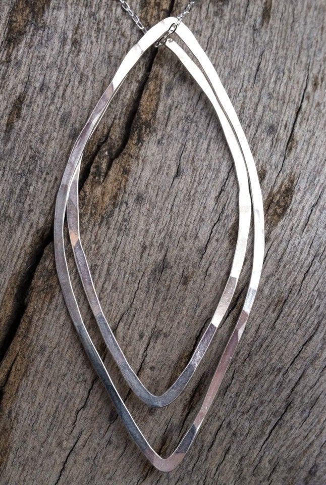 Silver Leaf Necklace | Botanical Necklace | Hammered Silver Pendant | Silver Boho Necklace | Lightweight Necklace