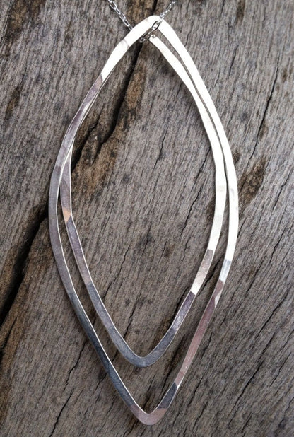 Silver Leaf Necklace | Botanical Necklace | Hammered Silver Pendant | Silver Boho Necklace | Lightweight Necklace