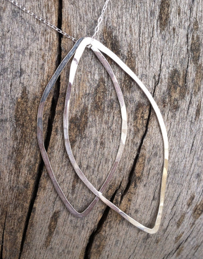 Silver Leaf Necklace | Botanical Necklace | Hammered Silver Pendant | Silver Boho Necklace | Lightweight Necklace