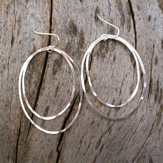Large Sterling Silver Double Hoop Earrings, oval hoop earrings, silver hoops, | Silver Hoop Earrings | Boho Hoops | Hammered Hoops | Handmade Silver Earrings | Open Hoops | Lightweight Earrings