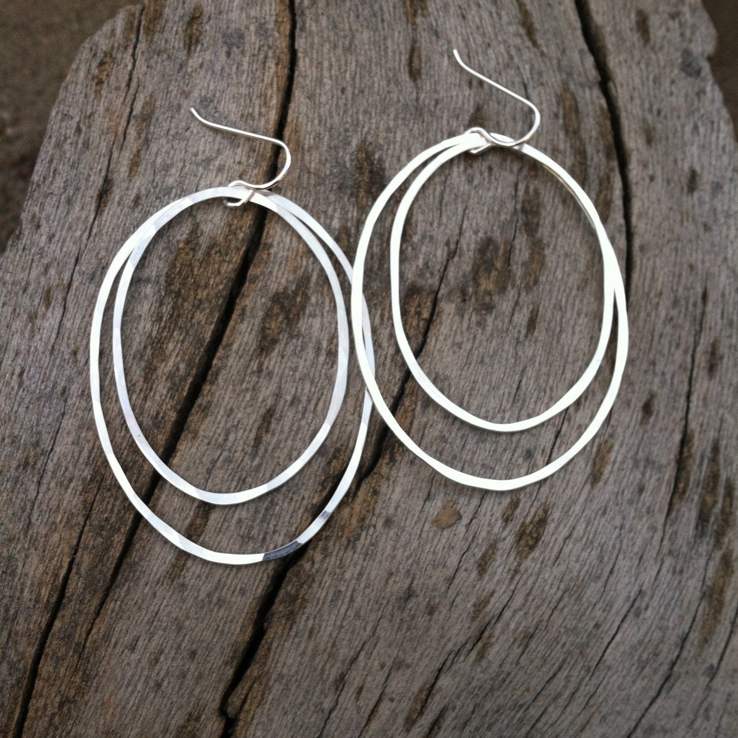 Large Sterling Silver Double Hoop Earrings, oval hoop earrings, silver hoops,