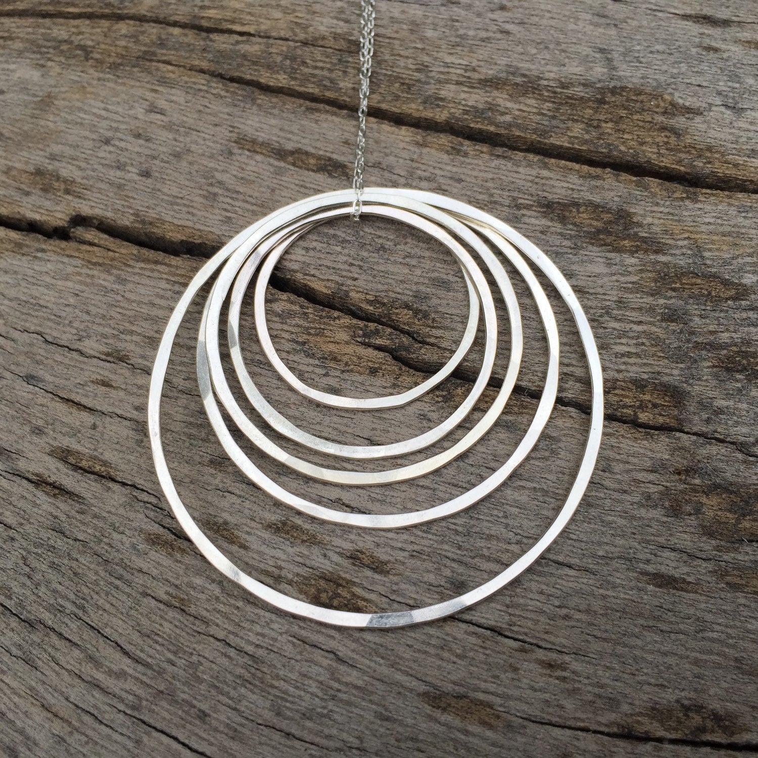 Sterling Silver Hammered Five Circle Necklace